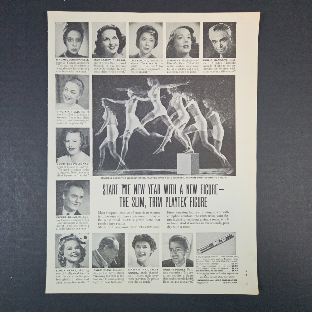 1949 Playtex Girdle Vintage Print Ad Dover DE International Latex Testimonials‎